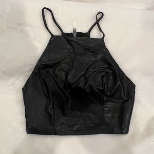 Halter neck Faux leather crop top